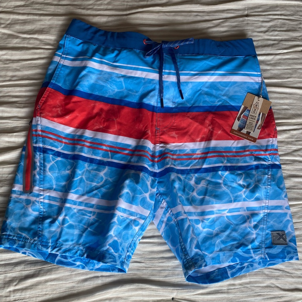 ZeroXposur Blue & Red Striped Men’s Swim Trunks